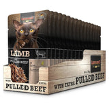 Pack of 16 Leonardo Lamb with extra pulled Beef cat food pouches