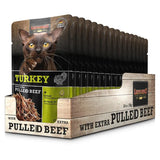 Pack of 16 Leonardo Turkey + extra pulled Beef cat food pouches