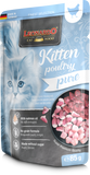 Leonardo Kitten Poultry Pure cat food package with a kitten illustration on a white background