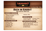 Leonardo cat food packaging with ingredients and nutritional information on a brown background