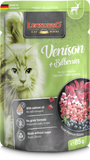 Leonardo cat food package with a green background featuring a cat and text.