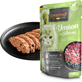 Leonardo cat food package with a plate of cat food on a white background