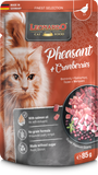 Leonardo cat food package with a cat on the front, featuring pheasant and cranberries.