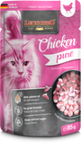 Leonardo cat food package with chicken pure on a pink background