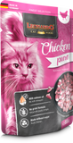 Leonardo cat food Chicken Pure package with a pink and gray color scheme featuring a cat's face.