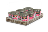 pack of Leonardo cat food Pure Poultry canned pet food in a wooden crate with 'Made in Germany' text on a white background