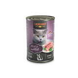 Can of Leonardo cat food rich in rabbit on a white background