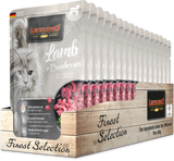 Leonardo cat food packaging with lamb and cranberries flavor on a white background