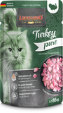 Leonardo cat food pouch with a turkey pure label on a green background