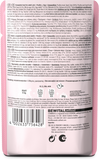 Back view of Leonardo cat food poultry and egg pink pet food packaging with text and a barcode