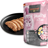 Leonardo cat food package with a plate of cat food slices on a white background