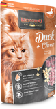 Leonardo cat food package with a cat on the front, featuring duck and cheese flavor.