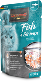Leonardo cat food pouch with fish and shrimps flavor on a white background