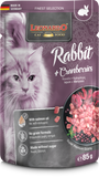 Leonardo cat food pouch with rabbit and cranberries on a purple background