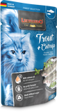 Leonardo cat food package with a blue and white cat illustration on a blue background