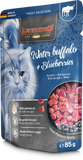 Leonardo cat food pouch with water buffalo and blueberries flavor on a white background