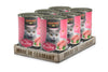 Cans of Leonardo cat food labeled 'Pure Poultry' made in Germany on a white background