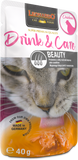 Leonardo cat food package with a cat drinking from it, labeled 'Drink & Care Beauty'.