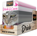 Leonardo cat food packages in a wooden crate with a cat's face on the packaging.
