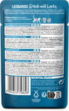 Back view of Leonardo Drink Salmon package with text and recycling info and symbols