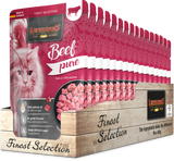 Leonardo cat food packaging with beef pure flavor on a white background