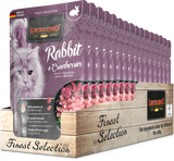 Leonardo cat food packaging with rabbit and cranberries flavor on a white background