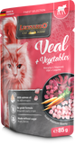 Leonardo cat food pouch with veal and vegetables on a white background