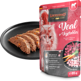 Leonardo cat food package with sliced meat on a black plate